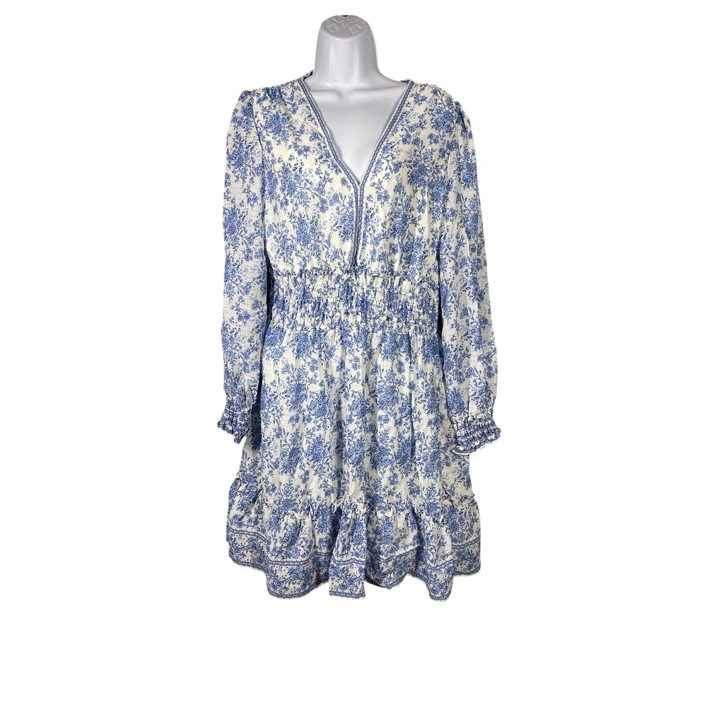 Max Studio London Dress Womens XL Blue New Floral Smocked Tiered Mini 2905X63